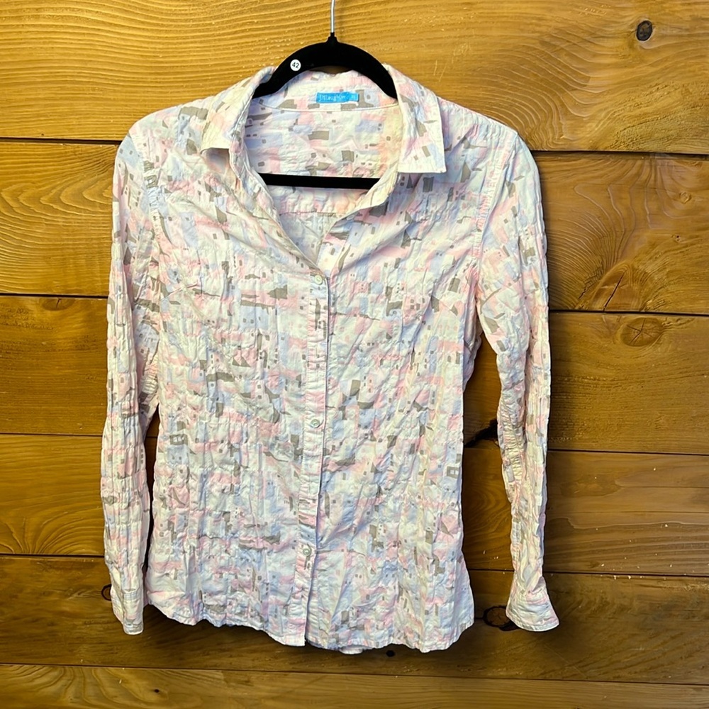 J.Mclaughlin Womens Lois Pink gray Cotton Long Sleeve Blouse XS geometric office